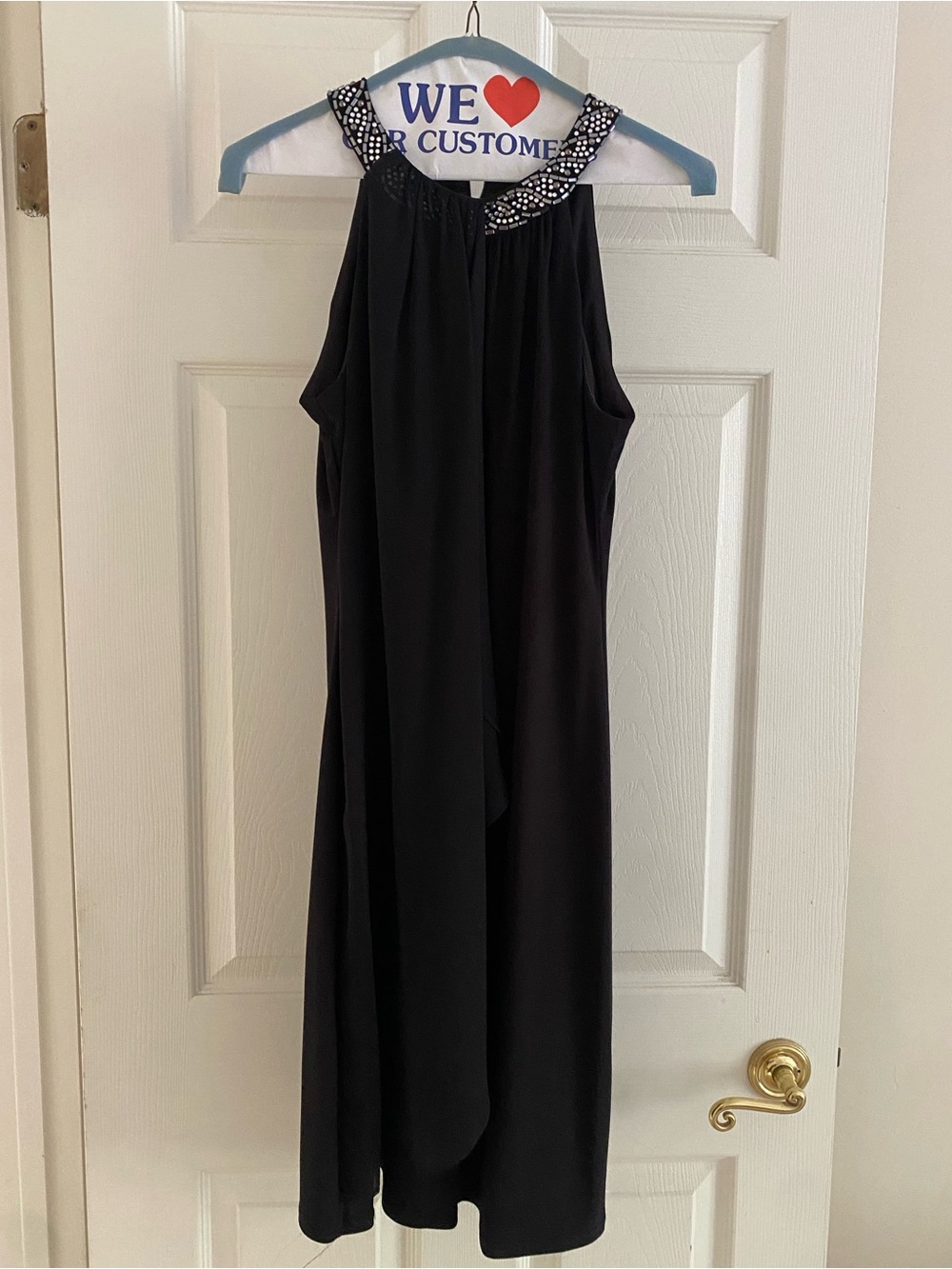 Xscape Black Halter Dress with Beaded Accents